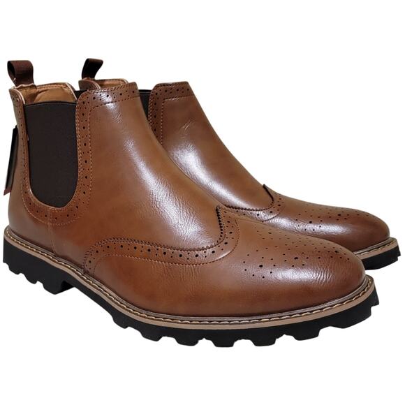 Deer Stags Men Brayden Wingtip Brogue Chelsea Boots Size US 11M Brown Vegan - Picture 2 of 5